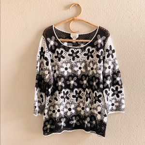 Vintage hand knit flower sweater